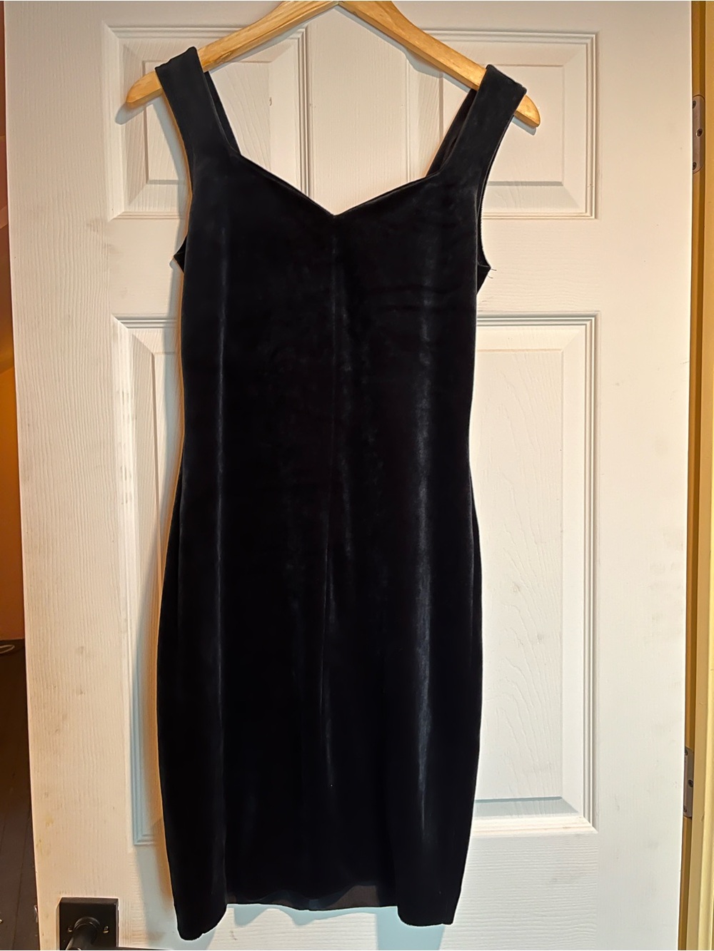 Vintage Wallis Black Velvet Midi Dress with Wide Straps